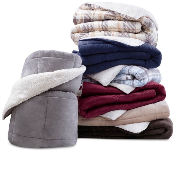 Premier Bed Comfort Reversible Sherpa Twin Taupe Bed Spread Comforter - Picture 2 of 5